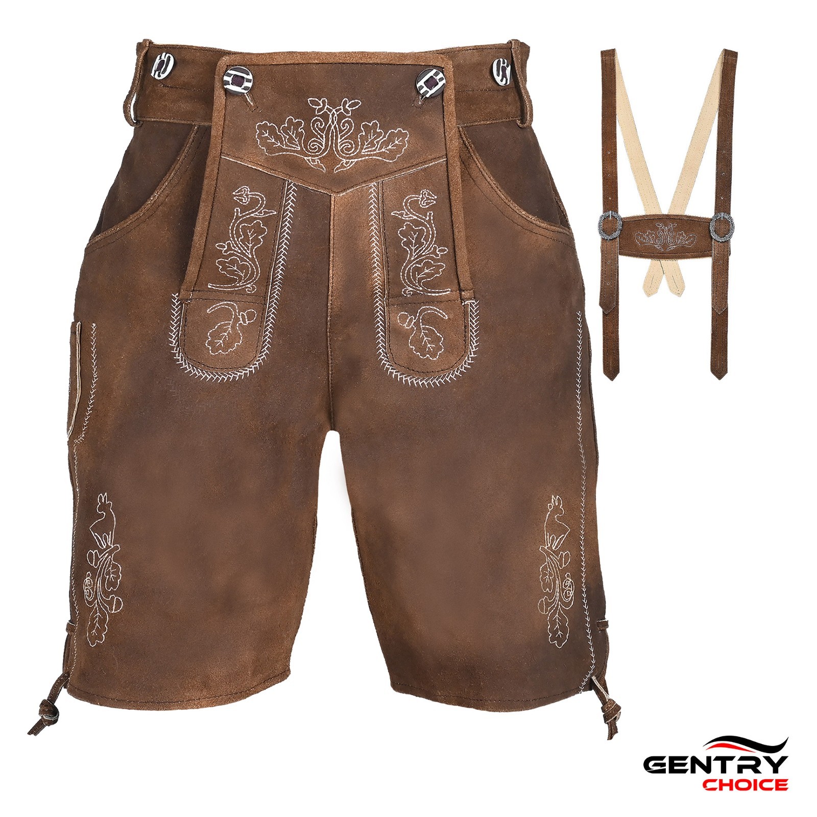 Men Authentic Suede Lederhosen Hogen Bavarian Leather Shorts Oktoberfest Costume