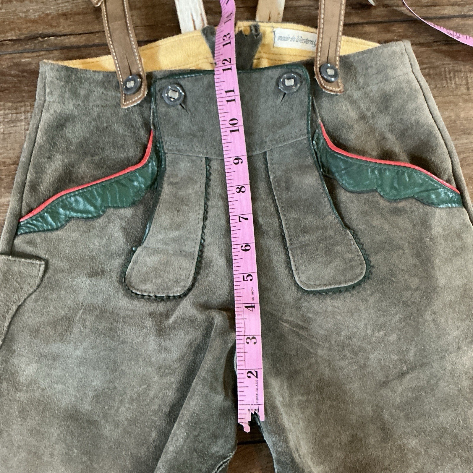 VTG Western Germany Suede Lederhosen W27 Suspenders Edelweiss Oktoberfest #12E6
