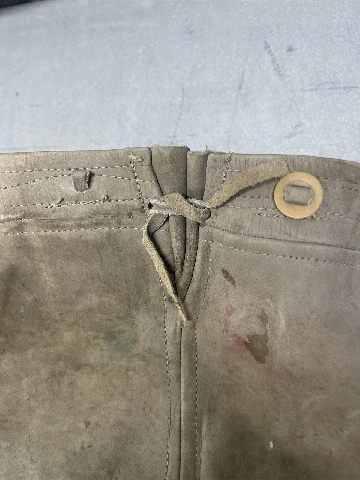 Vintage 60’s 70’s Lederhosen Grey Suede Leather Shorts Child No Size Dirty