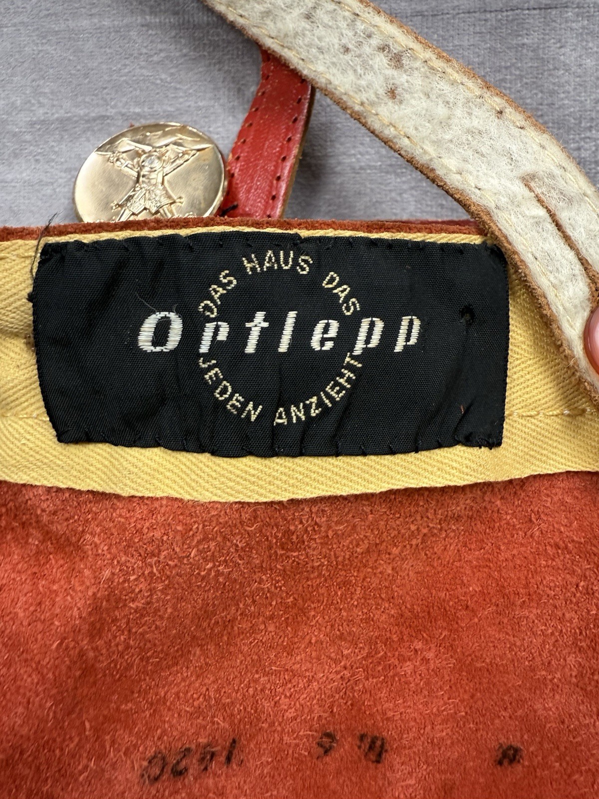 VTG German Red Leather Girls Lederhosen Ortlepp Heart Oktoberfest Bavarian
