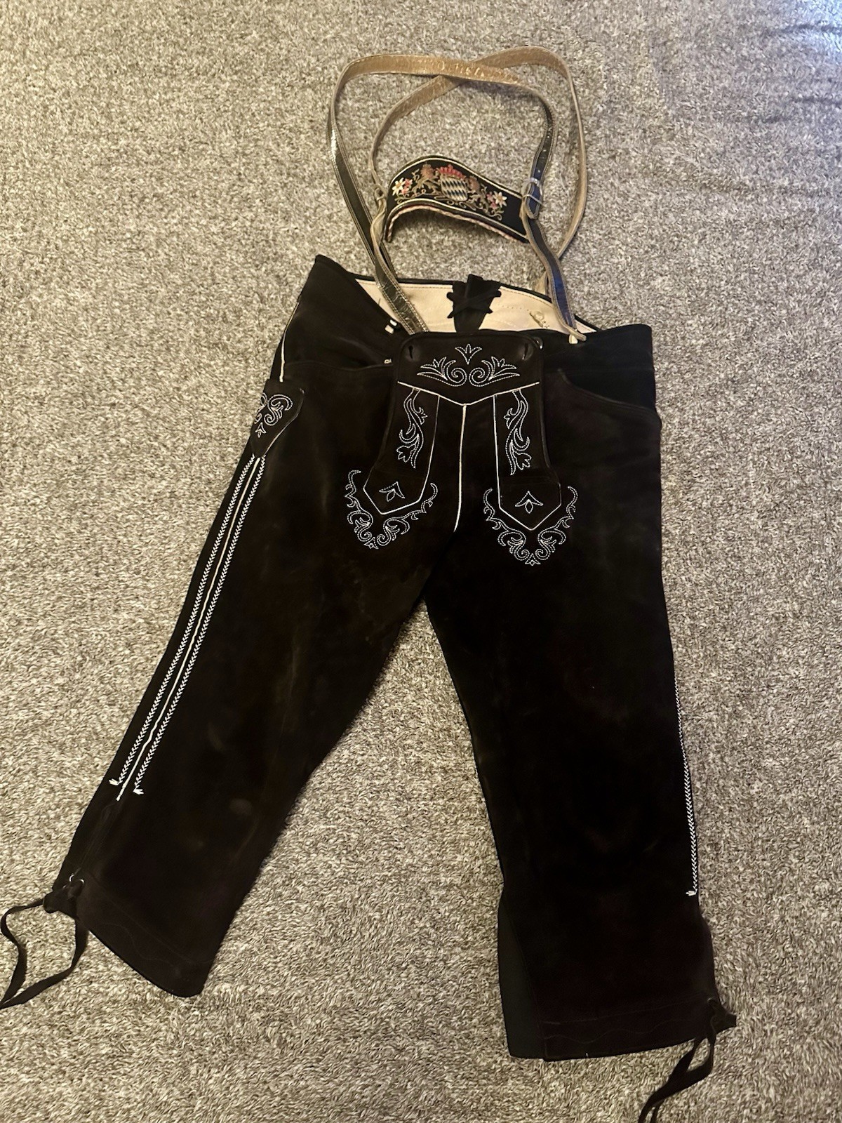 Beckert Modell Embroidered Suede Lederhosen Sz 36 Waist With Suspenders