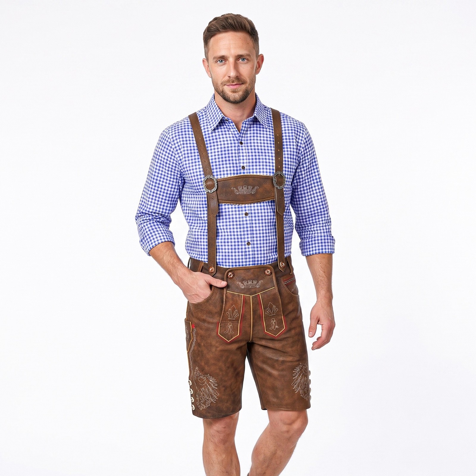 Authentic Lederhosen Antiqued Klose Leather Short Trachten Oktoberfest Costume
