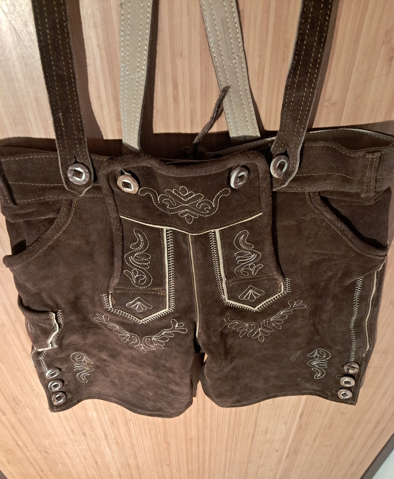 Ernst Licht Brown Leather Lederhosen Shorts w/ Suspenders Size 32