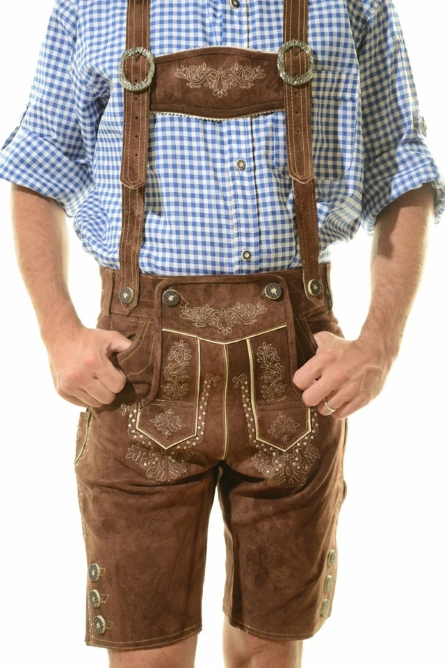 Authentic Bavarian Lederhosen | Handmade Suede Leather Trachten Shorts With Belt
