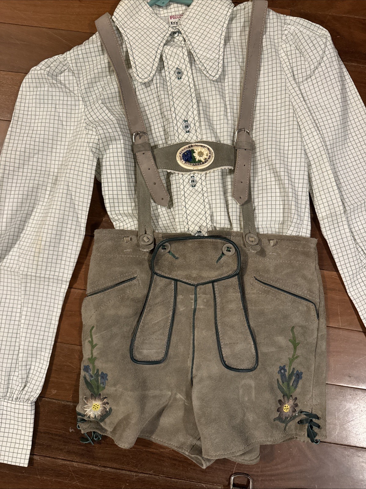 VTG Girls German Lederhosen Suede Leather Outf Made In AUSTRIA with Bodysuit