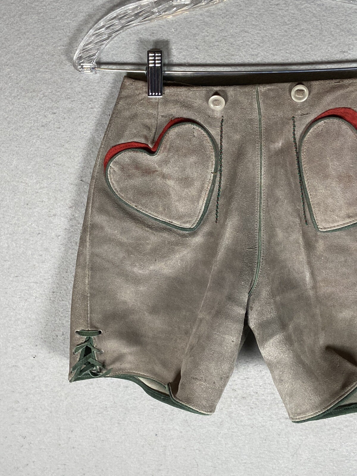 Vintage Bergfreund Lederhosen Gray Hearts Suede Leather Oktoberfest
