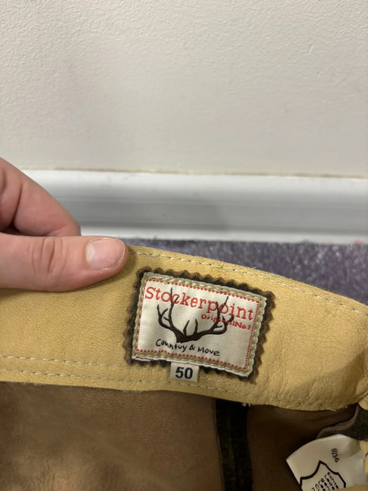 Stockerpoint Lederhosen Rocco Men’s Trachten Brown Leather Pants Belt 50EU/34US
