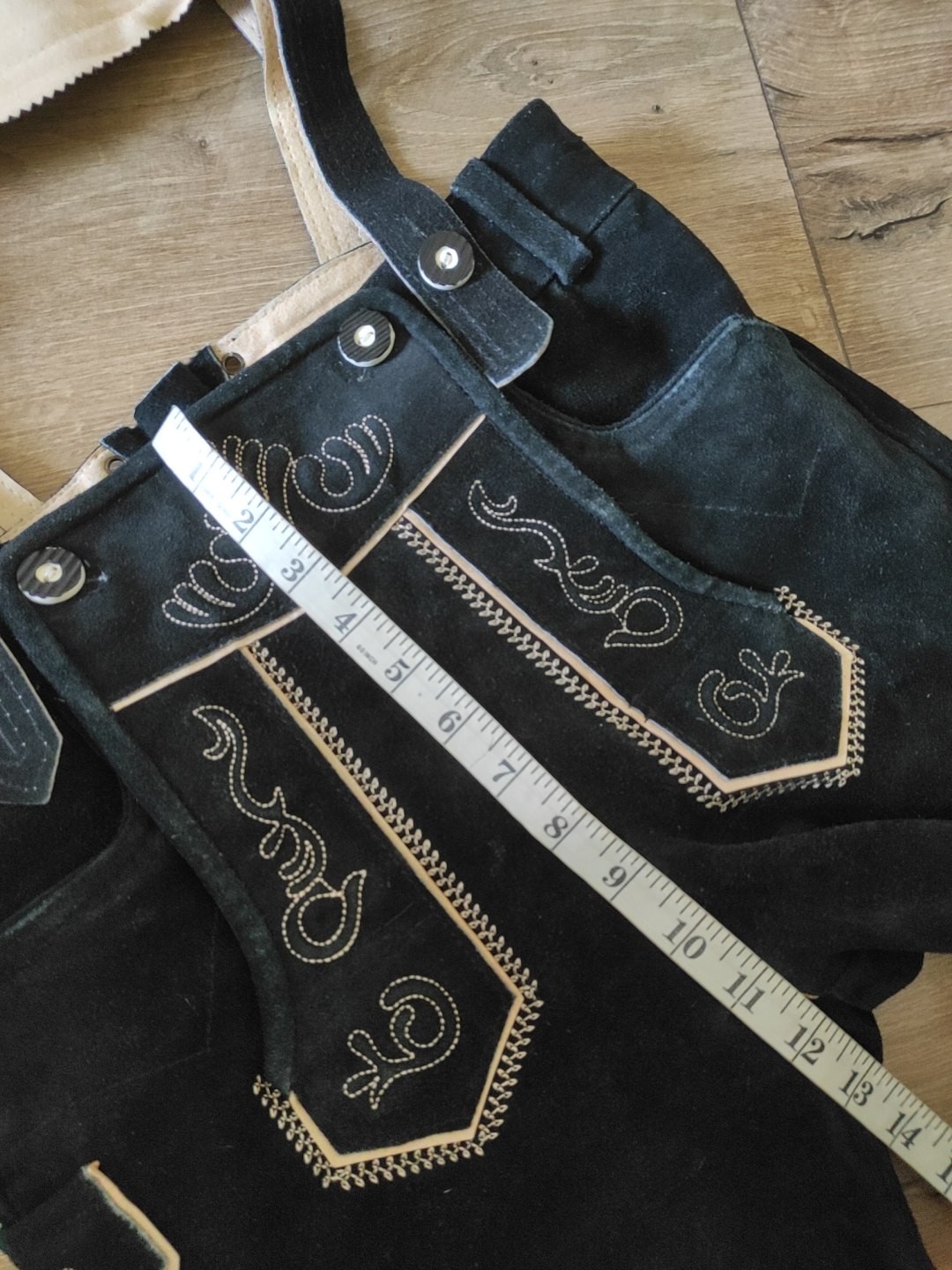 Authentic German Lederhosen Black Suede Leather Shorts Suspenders Oktoberfest S