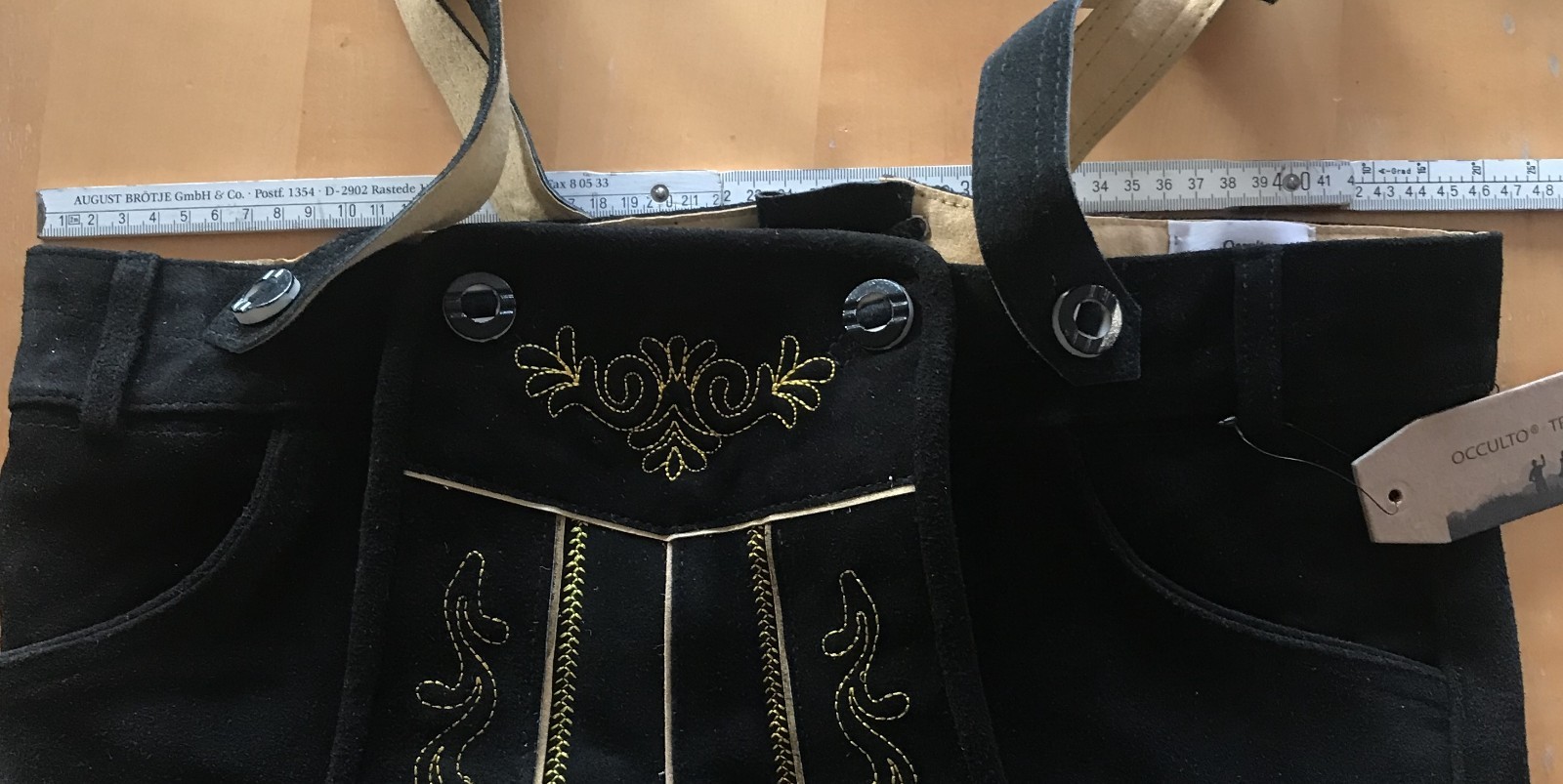 Short Occulto traditional leather pants embroidered-size 52-black-new product