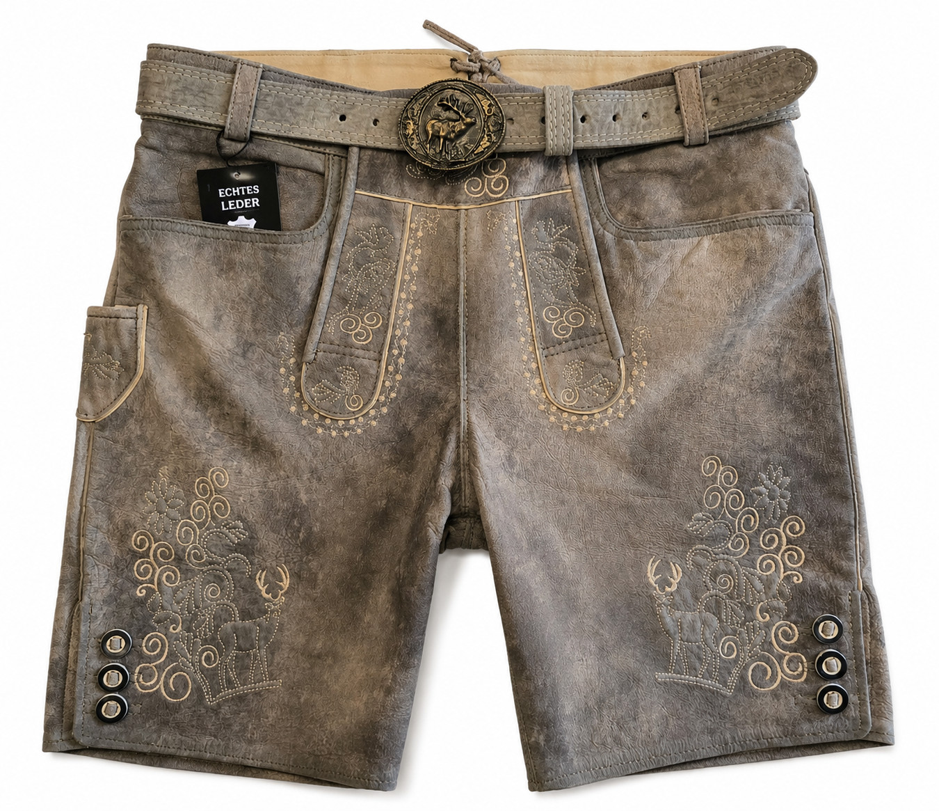 Traditional Lederhosen men’s Wildbock Brun with belt embroidery Oktoberfest size 54
