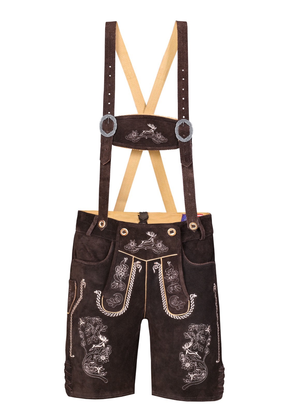 Men Traditional Leather Oktoberfest Lederhosen (Brown, Black, Gold, Med Brown)