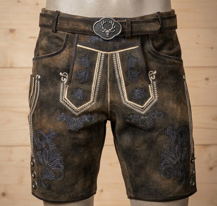 Men Lederhosen Shorts German Bavarian Leather Oktoberfest Costume