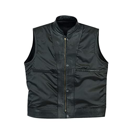 Mens Leather Motorcycle Vest | SOA Club Style 3X-Large Black (With Collar)