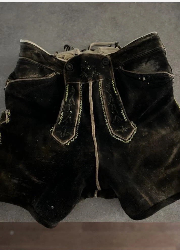Traditional Lederhosen Short Old Size 50 Deerskin Approx 80 Years Old, Embroidered, Soft