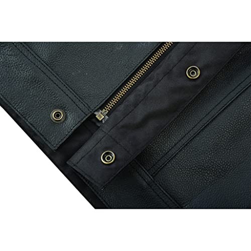 Mens Leather Motorcycle Vest | SOA Club Style 3X-Large Black (With Collar)