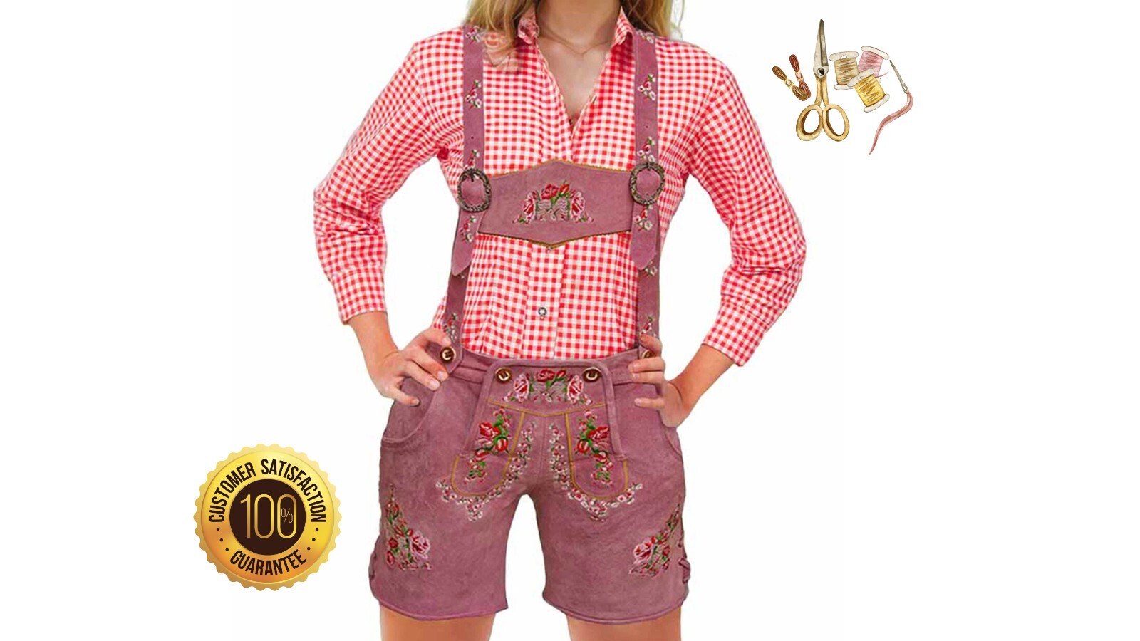 Ladies Pink Lederhosen Costume Bavarian Oktoberfest Shorts Women’s German Outfit