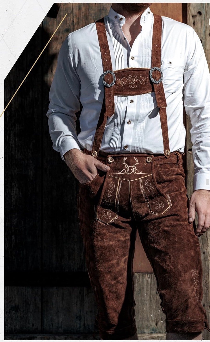 Lederhosen men leather Authentic German Octoberfest Outfit Short Kneebound Brown
