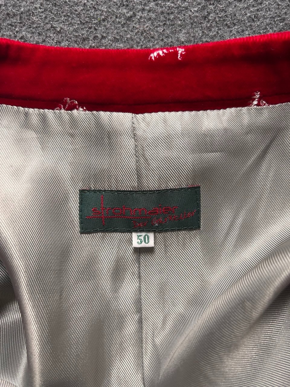 Strohmaier Mens Red Velvet Cotton Vest EU 50 Trachten Oktoberfest Traditional