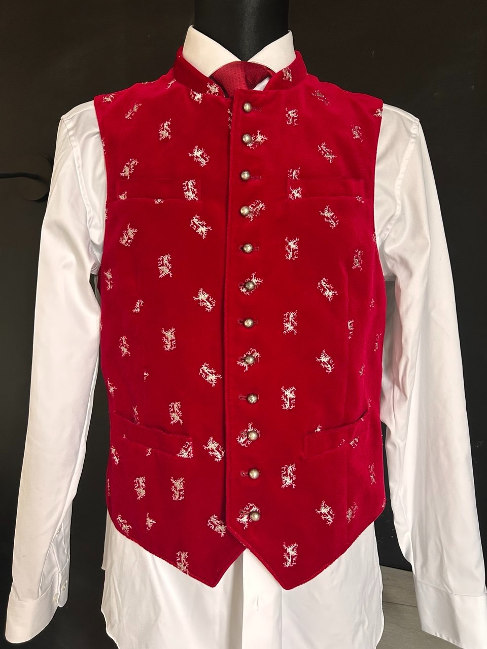 Strohmaier Mens Red Velvet Cotton Vest EU 50 Trachten Oktoberfest Traditional