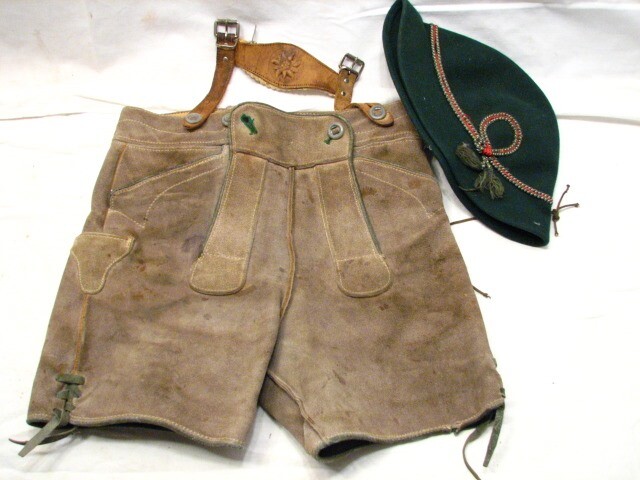 German Bavarian Lederhosen Shorts Childs Outfit Hat Trachten Engelhorn Costume