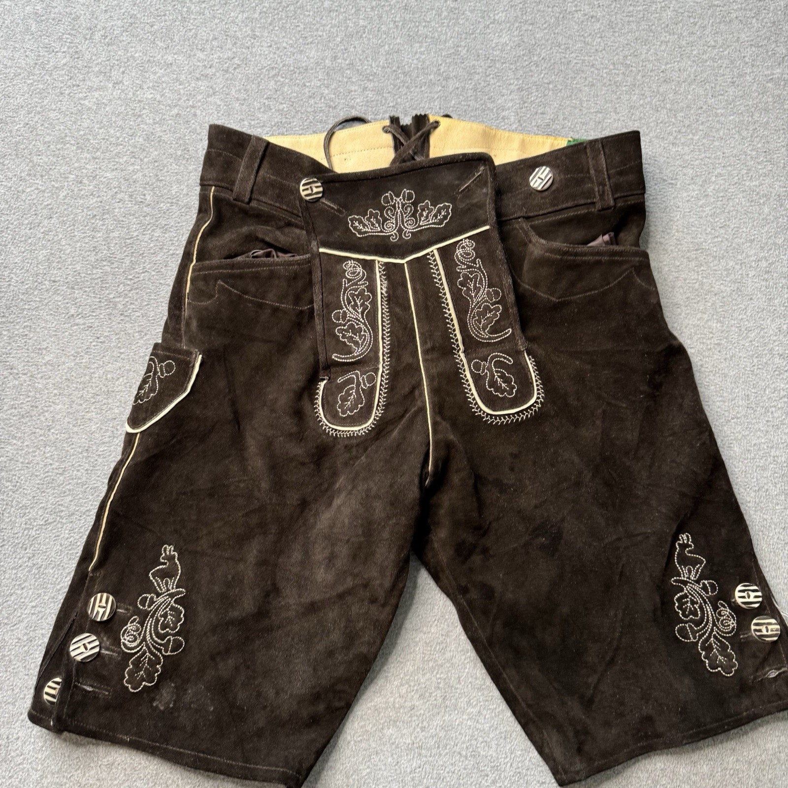 Lederhosen4u Shorts Mens 50 Brown Leather Suede German Oktoberfest Traditional