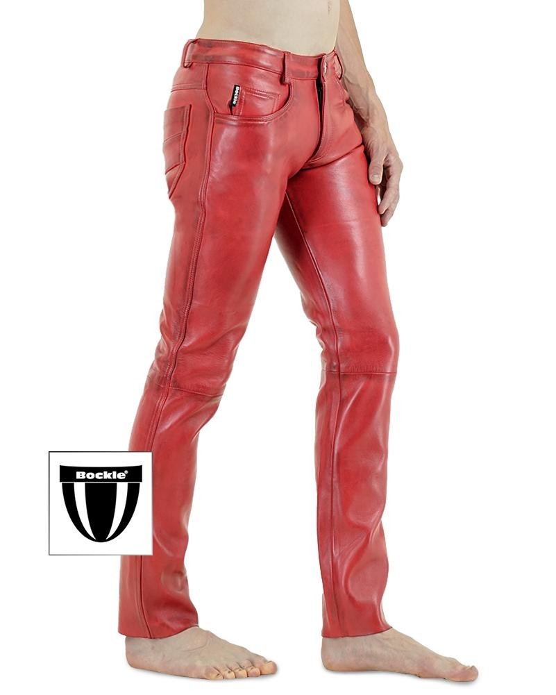 Bockle® 2021 STRETCH Men’s Red Lamb Leather Pants Leather Jeans Genuine Leather