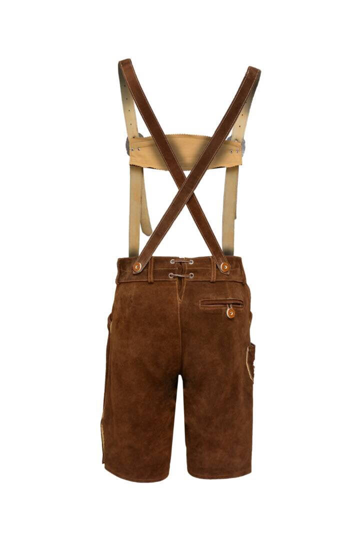 German Bavarian Lederhosen Oktoberfest Real Leather Brown with Matching Shorts