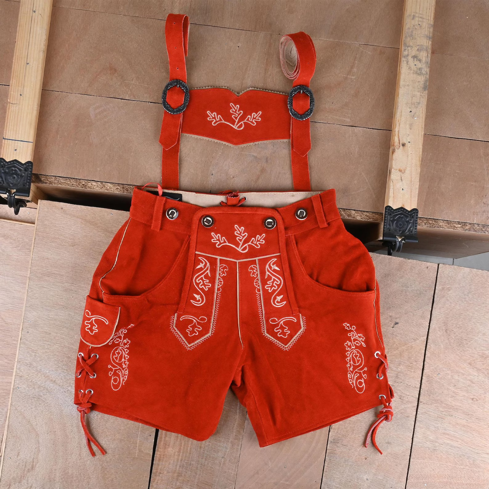 Womens Lederhosen Red Suede | Oktoberfest Outfit Women | Bavarian Trachten Short