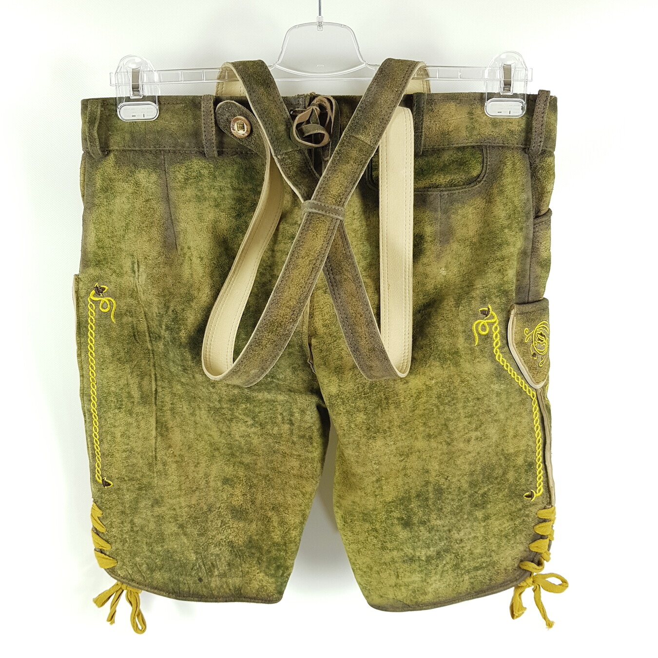 Stockerpoint Wildbock Leather Pants Henry Mens Sz 50 W36 Walnut Antique Yellow Embroidered