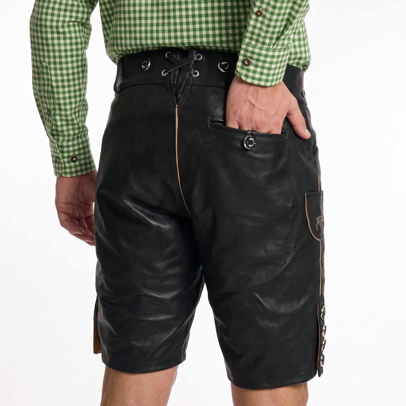 Authentic Lederhosen Albert Black Bavarian Lederhosen Oktoberfest Costume