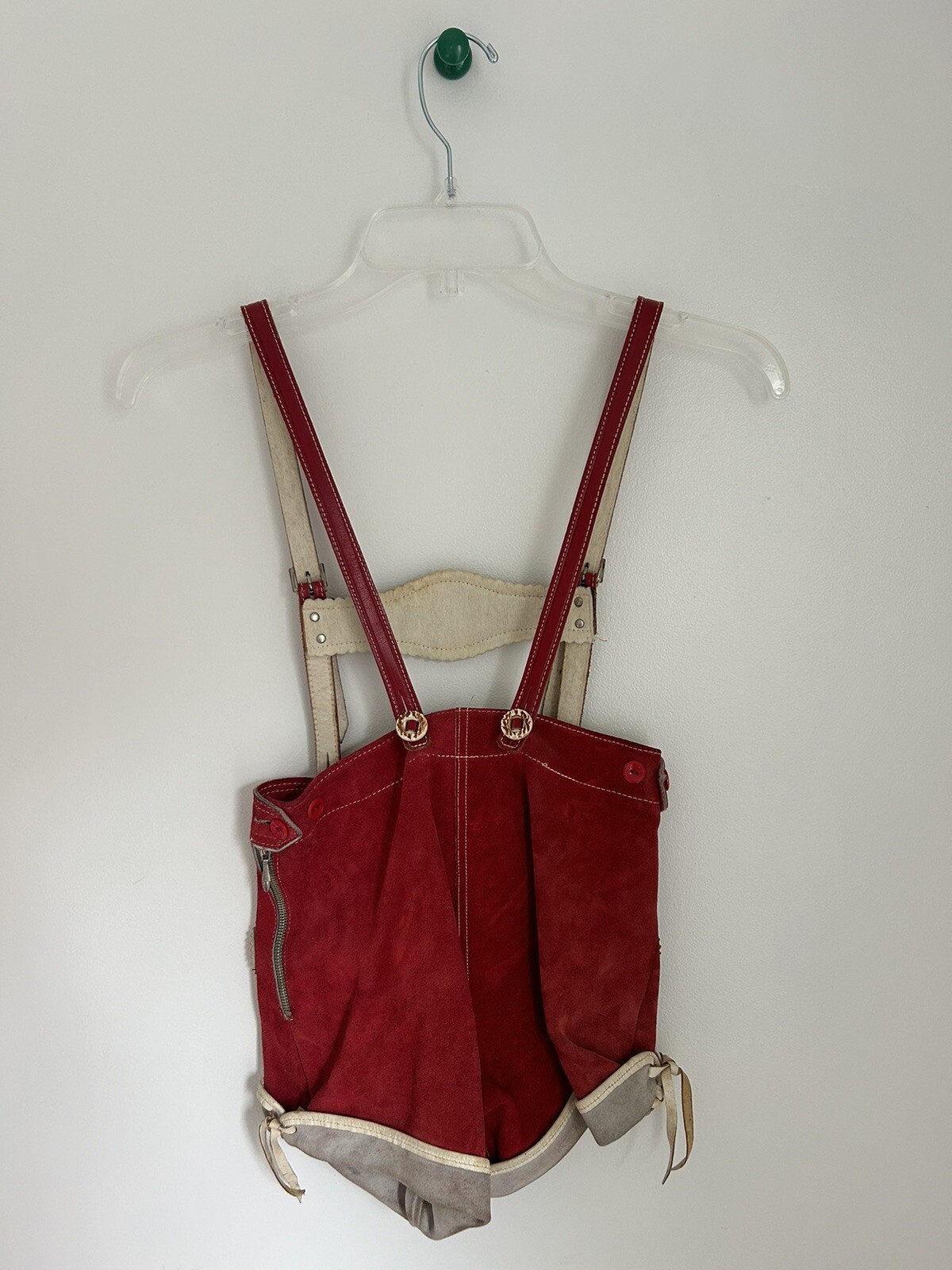 Vintage Lederhosen Boys Red Suede Leather Size 110