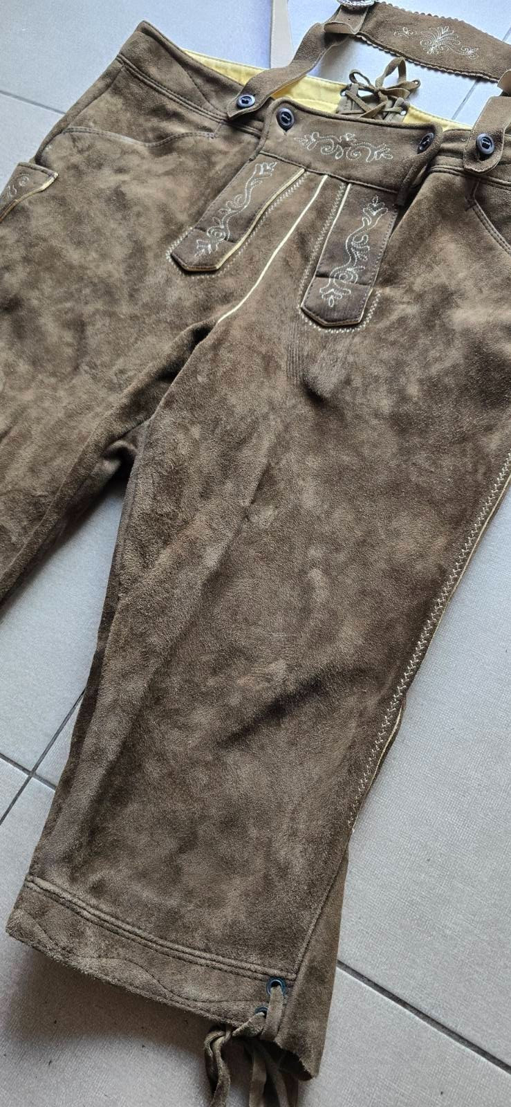 VTG Karl Klüber Trachten Lederhosen Leather Pants Men Oktoberfest Suspenders-2XL