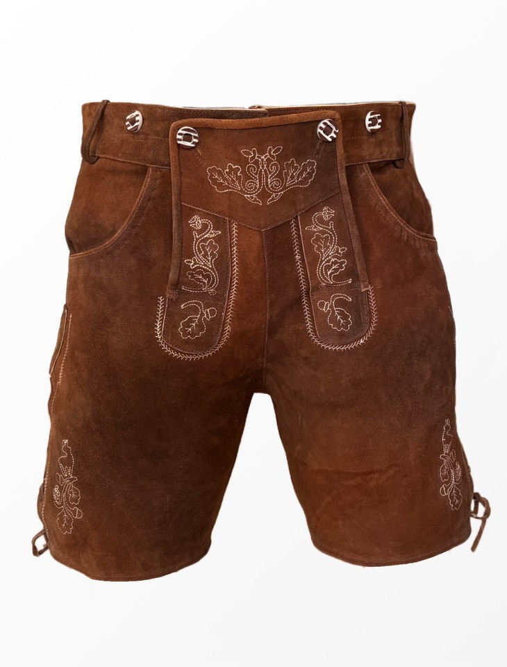 Oktoberfest Lederhosen Men’s Brown Traditional Pants with Embroidery