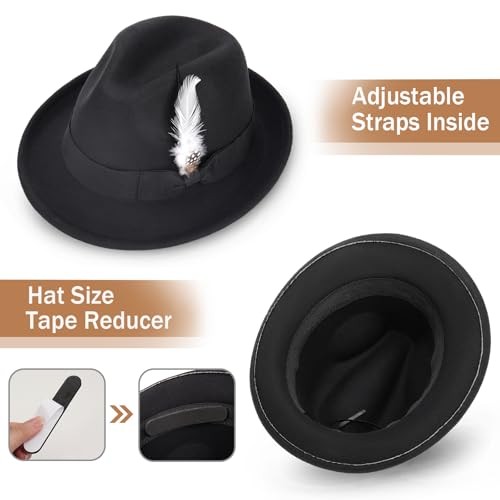 1920s Mens Costume Retro Gatsby Gangster Accessories Set Fedora Hat Black