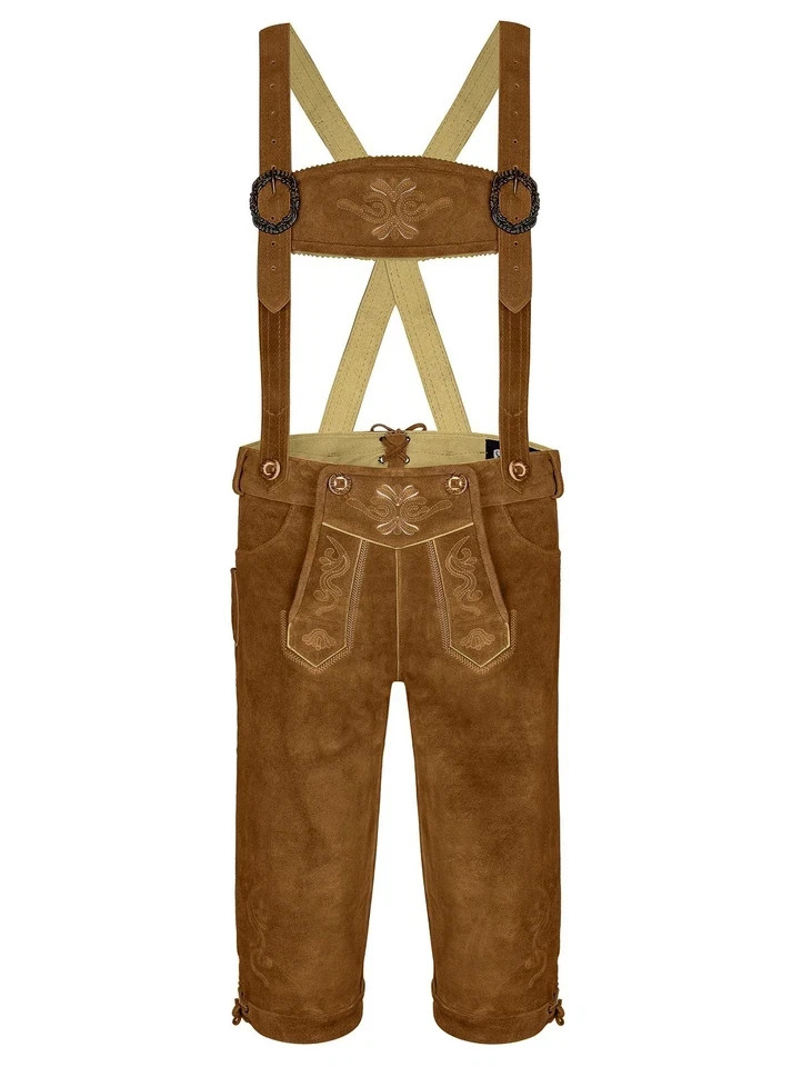 Men’s Lederhosen Oktoberfest Outfit | Suede Leather Bavarian Shorts with Belt