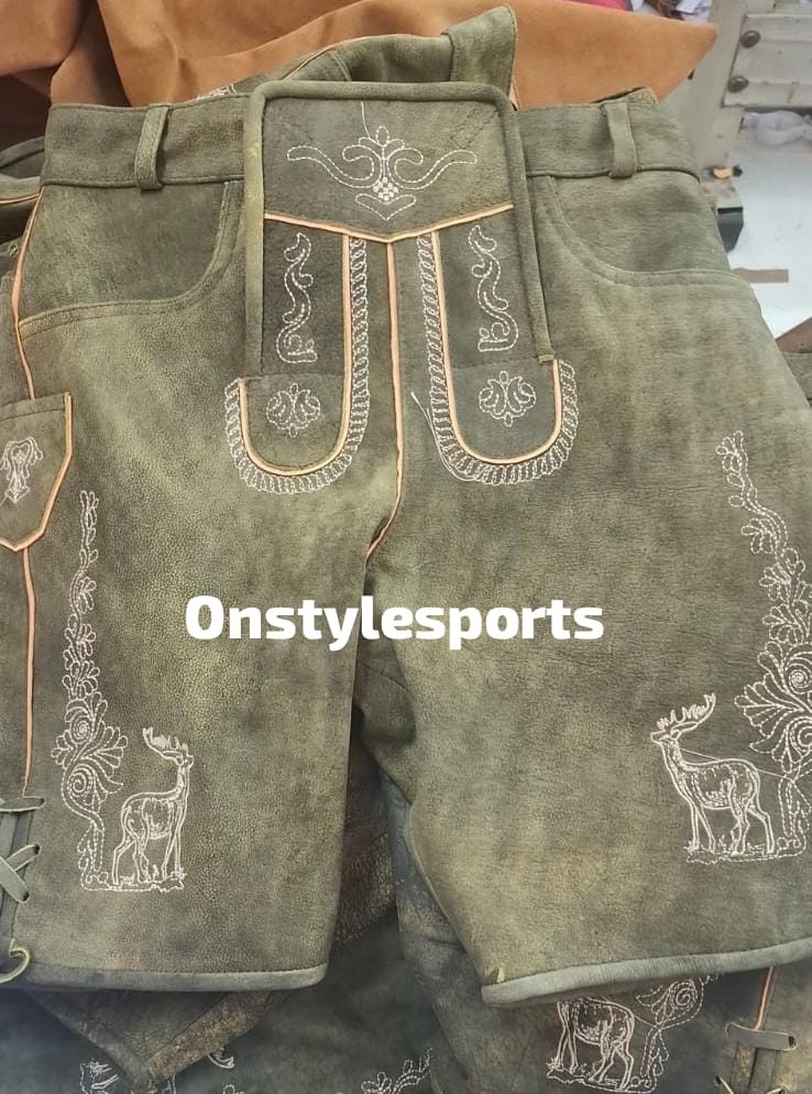 Authentic Bavarian Lederhosen – Genuine Suede Leather Shorts Custom Colors & Siz