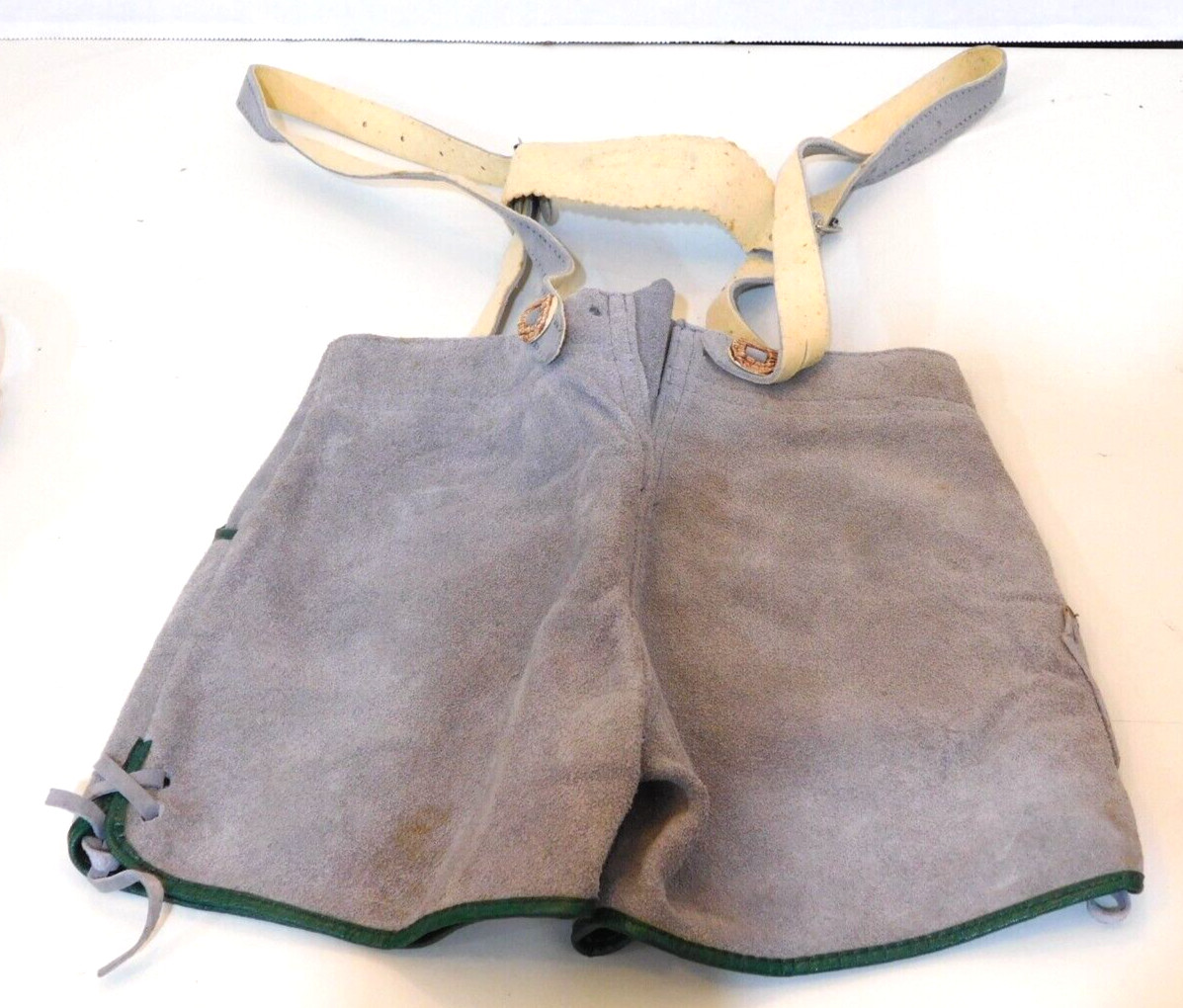 Vintage German Bavaria Children’s Lederhosen Green/Grey Carved Antler Buttons