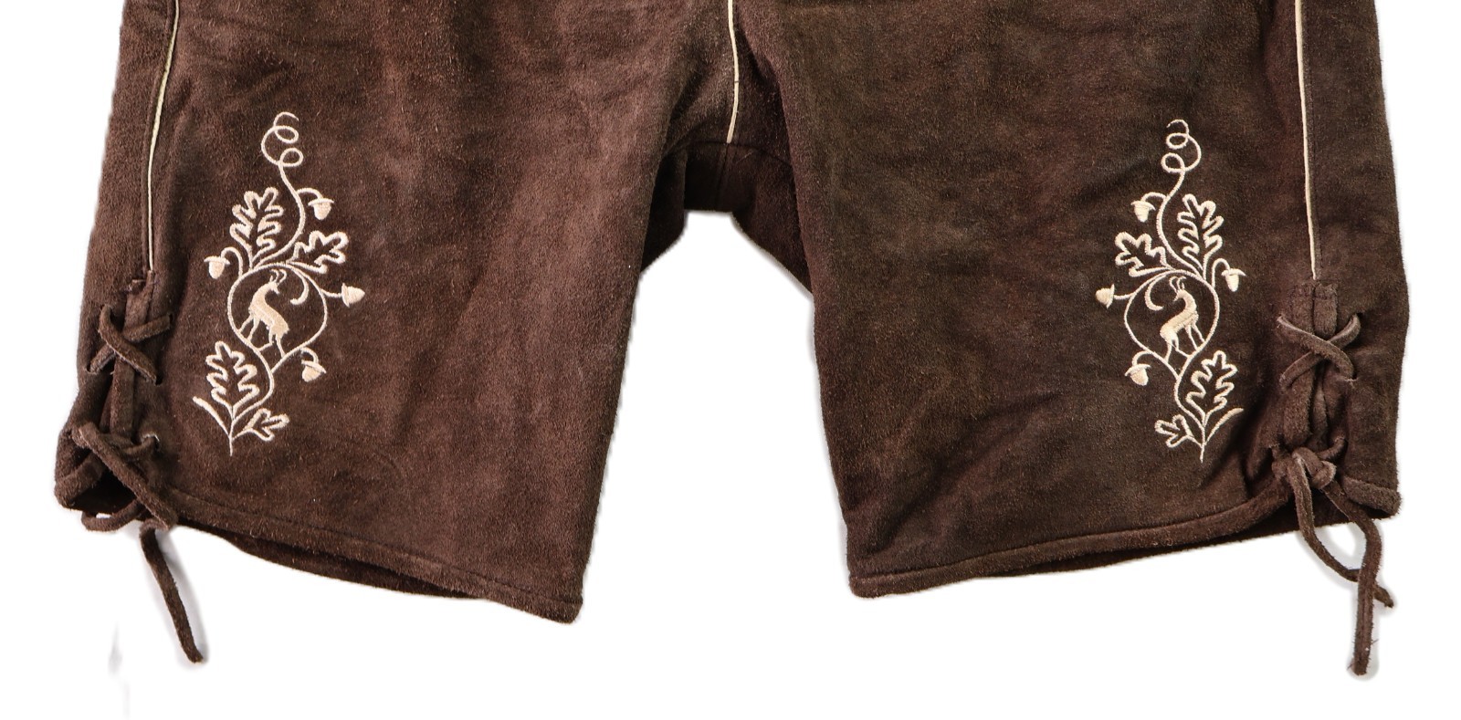 Men’s 50 US 38 Brown Suede Leather Lederhosen Bavarian Embroidered Shorts Pants