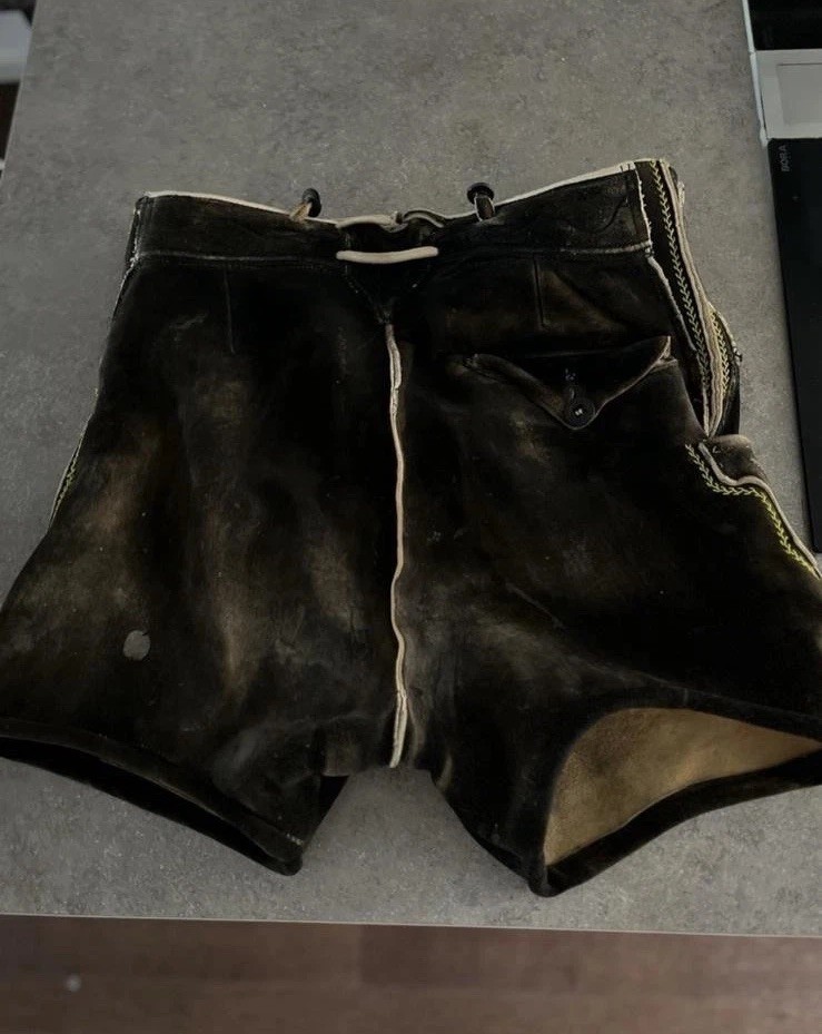 Traditional Lederhosen Short Old Size 50 Deerskin Approx 80 Years Old, Embroidered, Soft