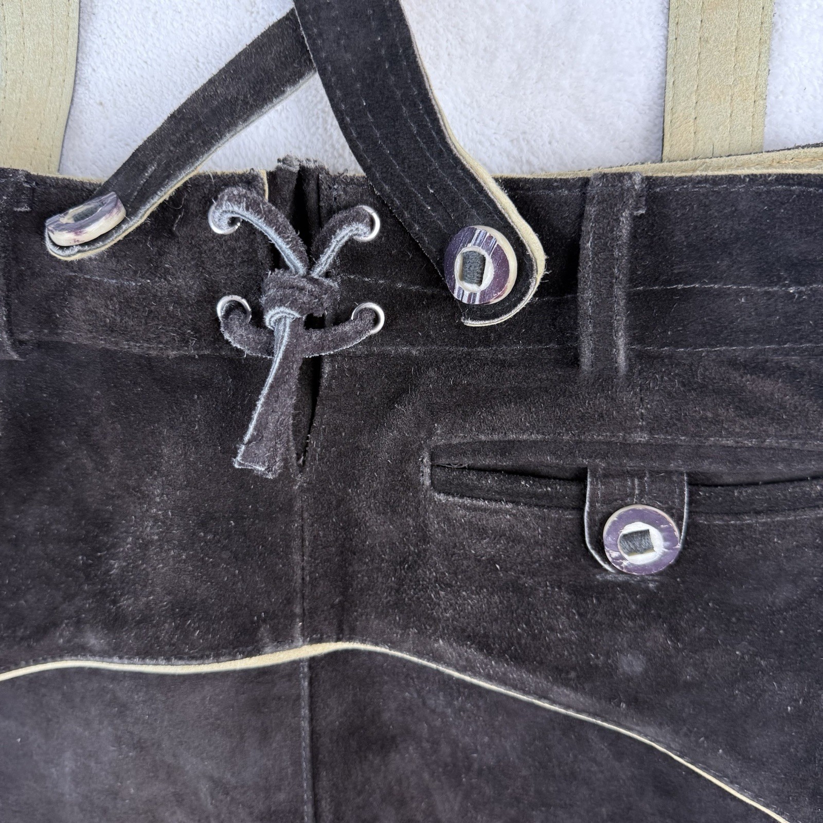 Leather Lederhosen Brown Oktoberfest Shorts Men German Bavarian Pants 46
