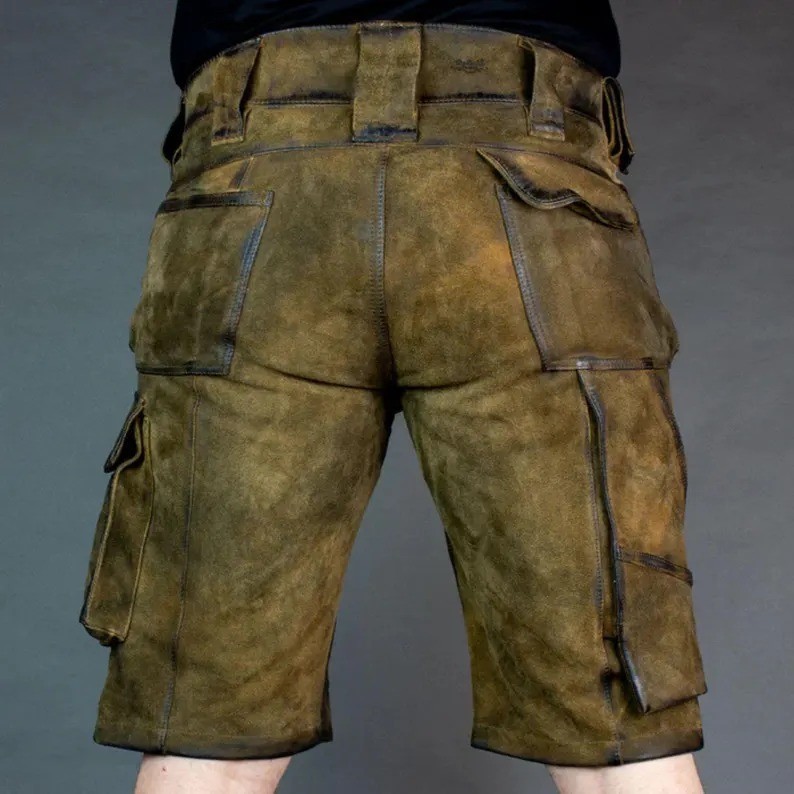 Oktoberfest Costume Men Leather Lederhosen Shorts | Bavarian German Outfit Brown