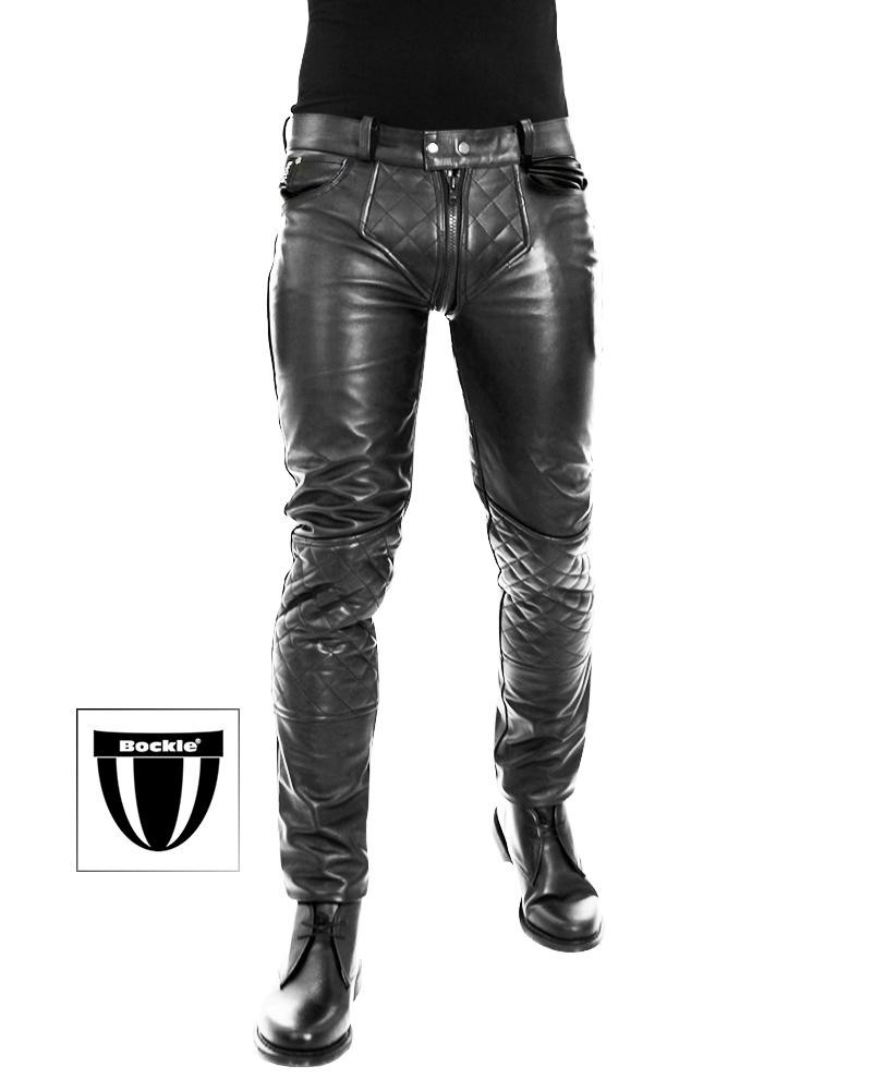 Bockle® 1G-Zip Men’s Leather Pants Gay Leather Jeans with Full Zip