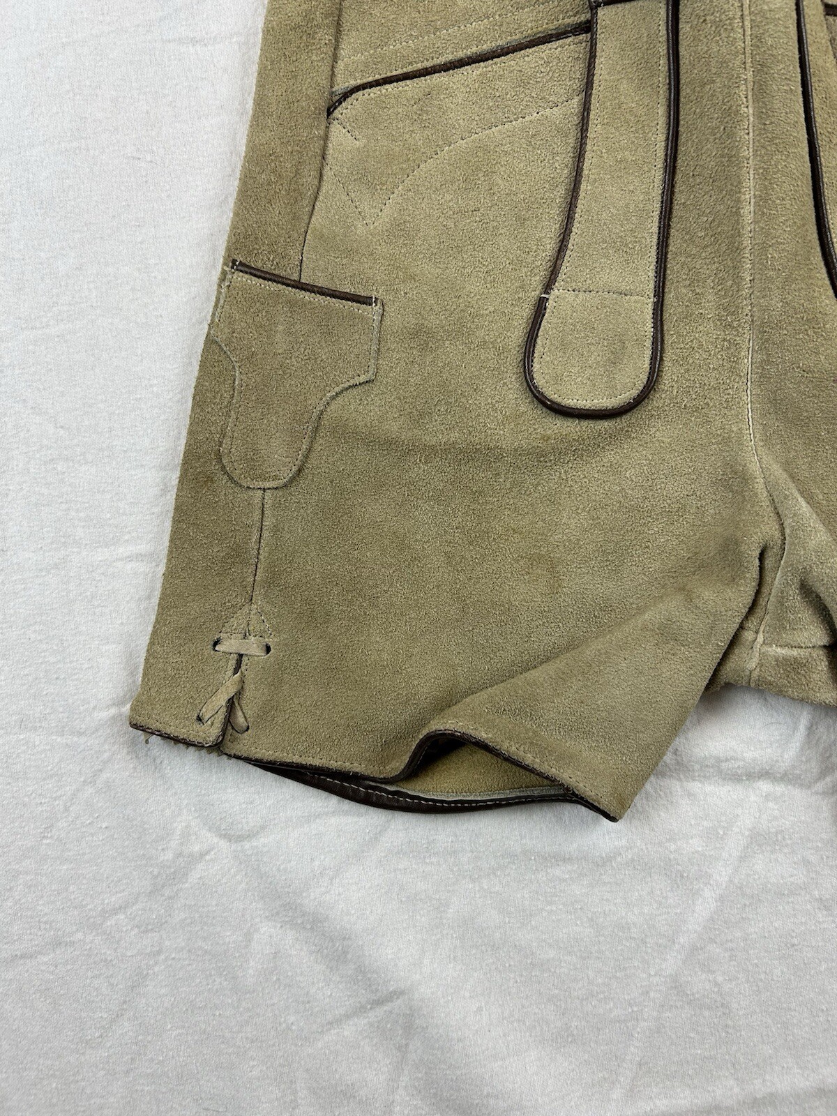 Vintage Lederhosen Suede Leather German Bavarian Genuine Youth Measure In Pics