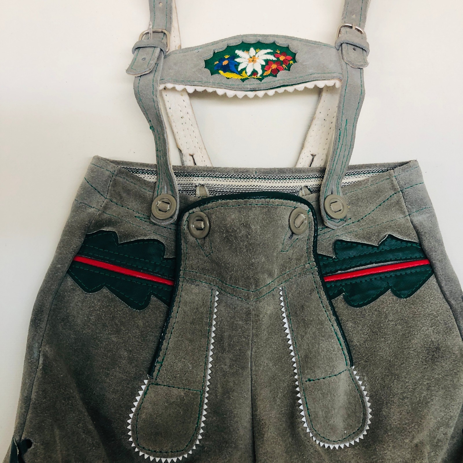 Vtg Lederhosen Suede Leather German Bavarian Genuine Youth/Kids 18”+ Waist