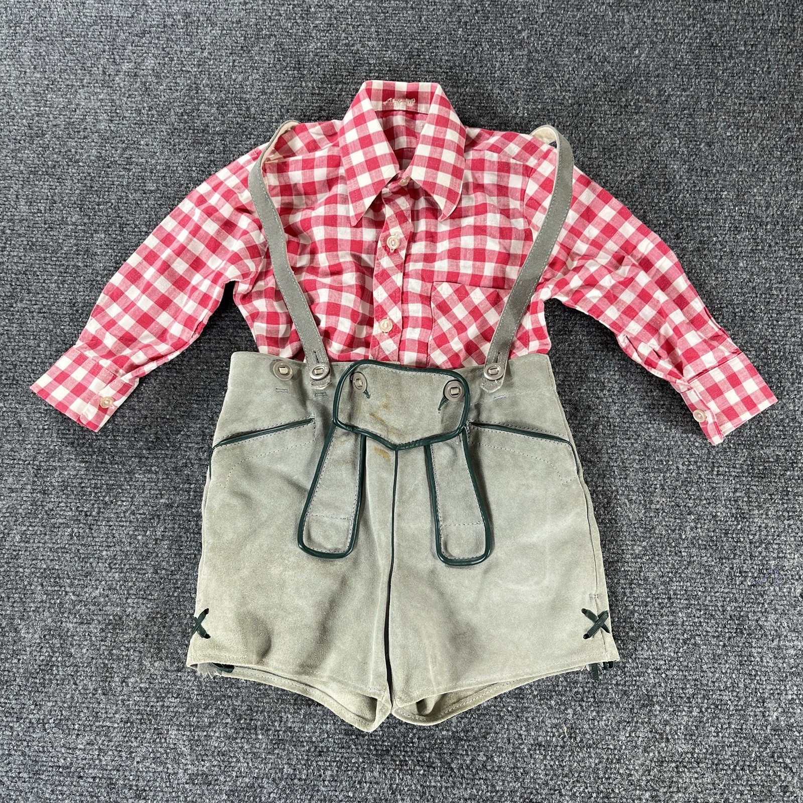 Vintage Bavarian Lederhosen Leather Suede Pants Trachten Shirt Child Boy Toddler