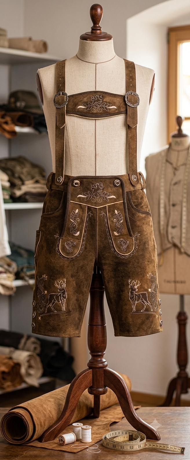 Trachten Oktoberfest Men’s German Bavarian Lederhosen Brown Leather Shorts