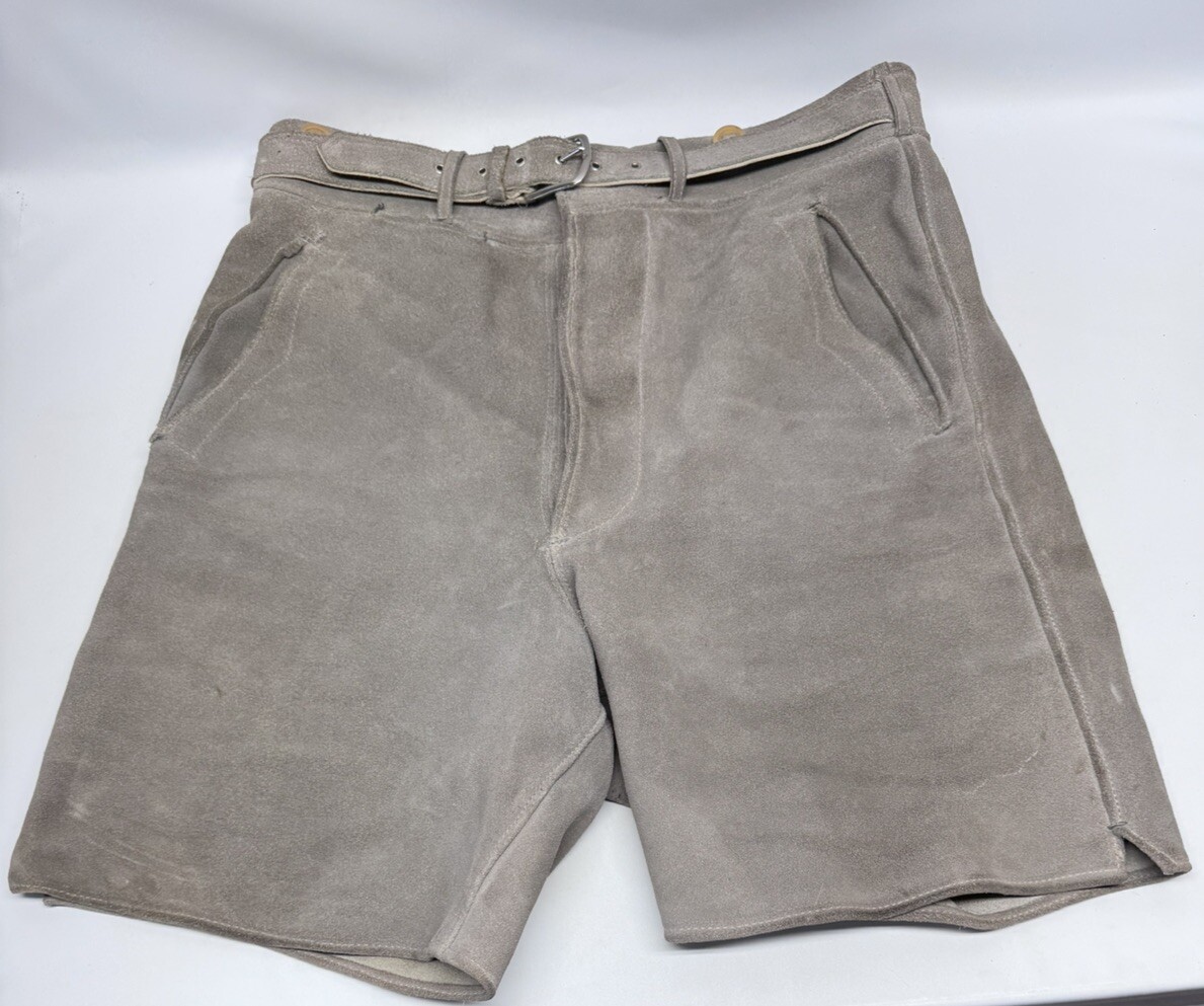 Vtg Authentic Lederhosen Shorts Suede Leather Mens Marked 46 Gray Austria
