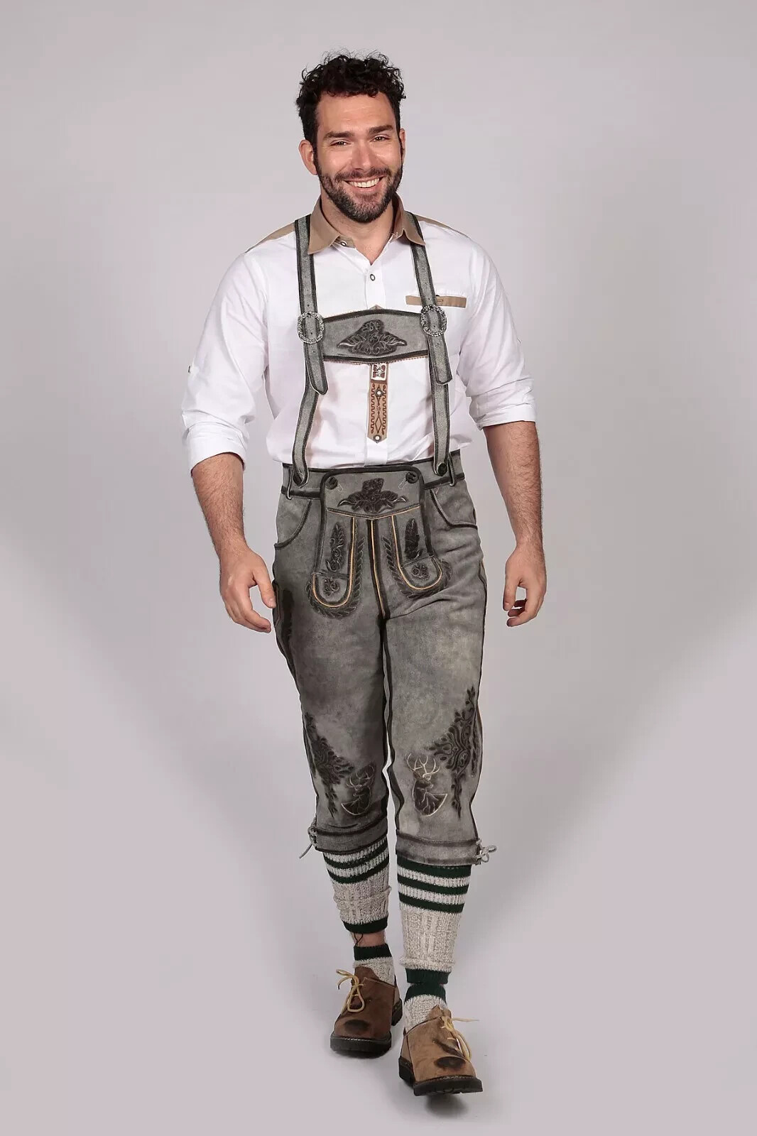 Men’s Bavarian Classic Long Bundhosen Gray Oktoberfest