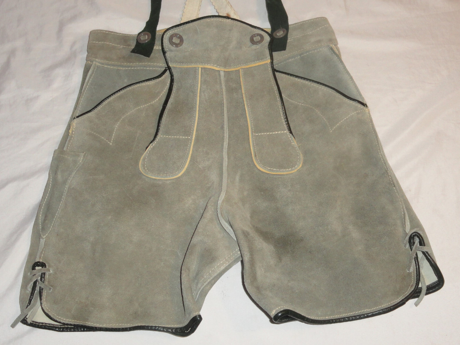 Vintage Raka German Size 12 Small Leather Suede Lederhosen Shorts & Suspenders