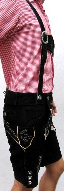 HIRSCHBERGER Trachten Lederhose kurz schwarz Gr. 46 – 64 m Träger Wildleder